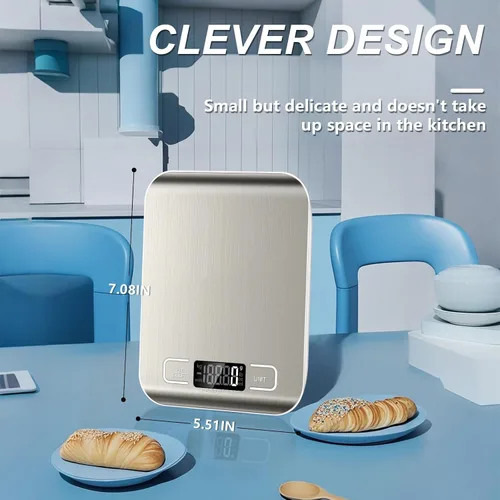 Miniatura 4 de Báscula de alimentos, báscula de cocina de 11 lb con función de tara de 6 unidades y pantalla LCD, báscula digital de alimentos de acero inoxidable