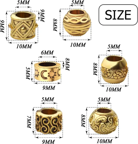 Miniatura 3 de 60 piezas de cuentas espaciadoras de agujero grande tibetanas de oro antiguo, cuentas redondas de tubo, espaciadores europeos rondelle para collar