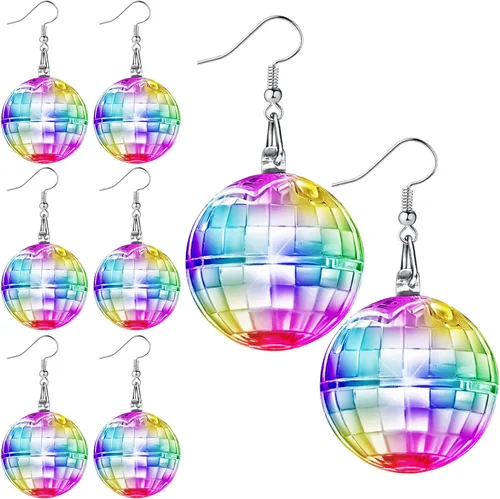 Miniatura 6 de Henoyso 4 pares de aretes de bola de discoteca iluminados, joyería con luz LED, aretes brillantes para mujeres y niñas, regalos de día de San