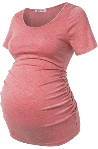 Miniatura 48 de GINKANA Blusas de maternidad de manga corta, diseño floral, fruncido, casual, para mamá, para embarazo