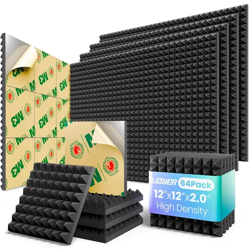 Miniatura 10 de Paneles acústicos, paquete de 8 paneles autoadhesivos piramidales, 3 x 12 x 12 pulgadas, paneles de espuma a prueba de sonido para paredes de Negro