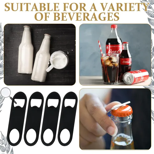 Miniatura 6 de Remerry Abrebotellas plano de acero inoxidable a granel 3.4 x 1.3 pulgadas, llave de cerveza, lata de soda, mini velocidad para cocina, bar o Negro