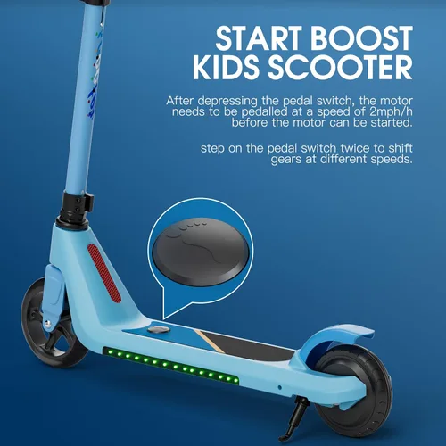Miniatura 3 de LINGTENG Patinete Eléctrico para Niños de 6 a 10 Años, Patinete de Impulso con Arranque por Patada con Velocidad y Altura Ajustables, Rueda Luminosa