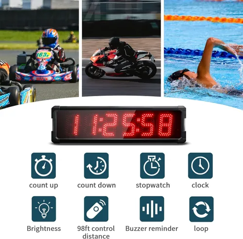Miniatura 5 de Reloj de carreras con trípode para eventos de correr, cronómetro LED grande con control remoto, temporizador de gimnasio de cuenta regresiva/cuenta