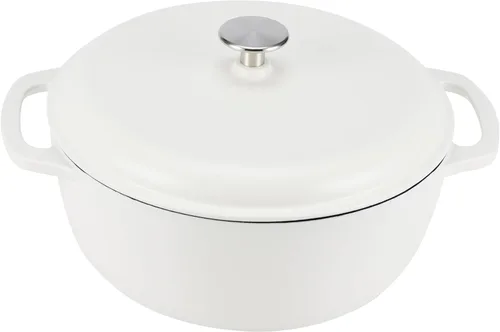 Amazon Basics - Olla de horno holandés de hierro fundido esmaltado con tapa, redonda, asas duales, resistente, mediana, 6 cuartos de galón, color