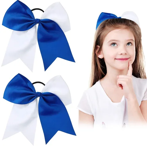 Miniatura 12 de 2 paquetes de lazos grandes para animadoras de 8 pulgadas con soporte para coleta, lazos grandes para el cabello para uniformes de sóftbol para Negro