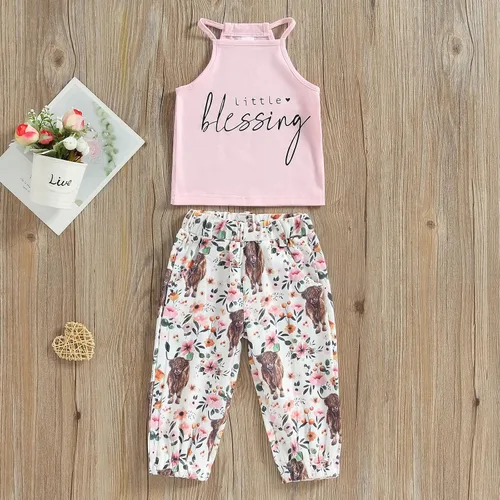 Miniatura 95 de Mandizy Conjunto de ropa de otoño para bebé niña pequeña, sudadera de manga larga con estampado de letras bendecidas, pantalones de camuflaje