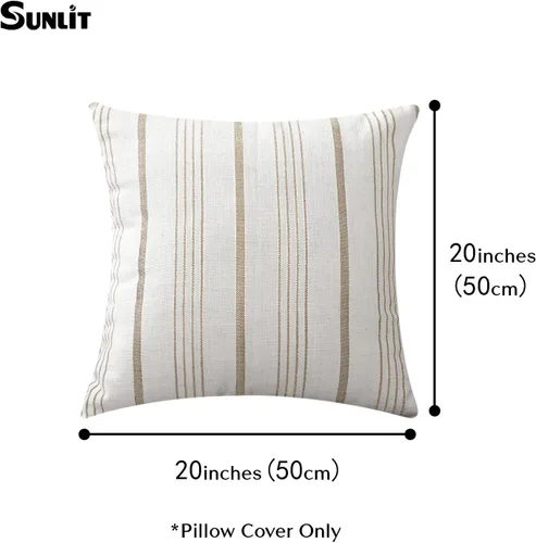 Miniatura 2 de Sunlit Juego de 2 fundas de almohada decorativas de granja, color crema/blanco roto con rayas marrones claras, fundas de almohada cuadradas