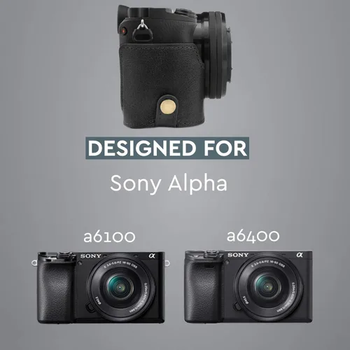 Miniatura 7 de MegaGear MG1641 Ever Ready - Media funda de cuero genuino para cámara compatible con Sony Alpha A6100, A6400 - Negro
