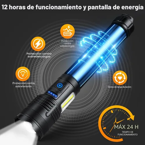 Miniatura 3 de MILAOSHU Linternas Recargables de 90000 Altos Lúmenes, Batería de 10000 ɱAh, Linterna LED con Luz Cob para el Hogar, Súper Brillante, 7 Modos