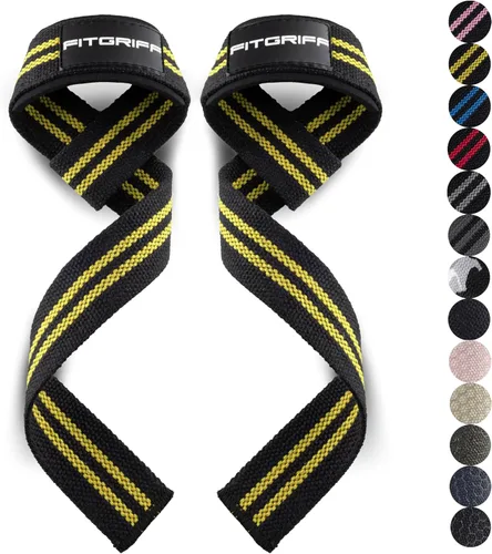 Miniatura 16 de Fitgriff® Correas de muñeca para levantamiento de pesas, gimnasio, peso muerto, entrenamiento (hechas de algodón premium y acolchadas) - Hombres