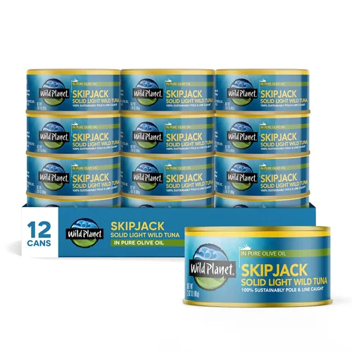 Miniatura 8 de Wild Planet Atún salvaje con pescado enlatado de eneldo y pepinillo, atún enlatado, capturado de forma sostenible, paquete de 12 unidades de 3 onzas