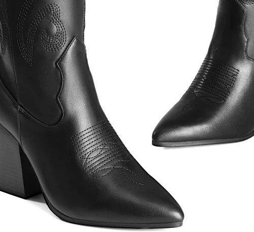 Miniatura 5 de DREAM PAIRS Cowboy Boots For Women, Comfortable Pull On Zipper Chunky Heel Pointed Toe Embroidered Western Cowgirl Knee High Boots