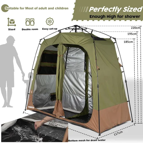 Miniatura 3 de Porayhut Camping Shower Tent Deluxe Changing Room Easy Set Up Privacy Shelter,Large Toilet Tent with Floor Drain Design for Beach, Camping,Hiking