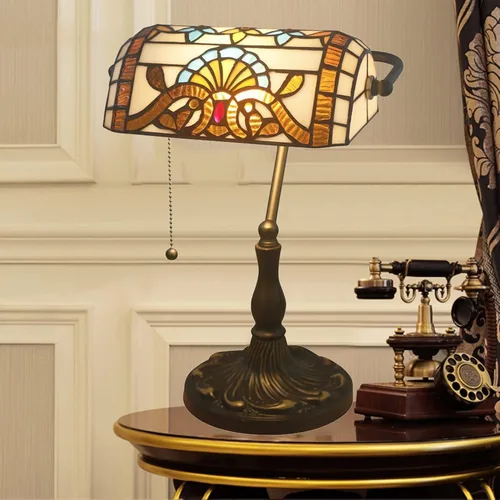 Miniatura 2 de Desk lamp Bankers Lamp Green, Antique Table, Vintage Glass Retro with Pull E27 Bedside Office Light for Livingroom,B Reading