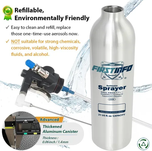Miniatura 3 de FIRSTINFO A1638 (3ª Gen) Pulverizador de aerosol recargable patentado, ligero, presión máxima 140psi / 620ml, bote de aluminio engrosado