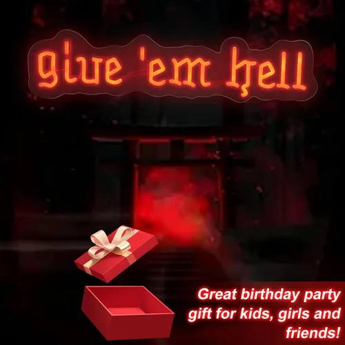 Miniatura 8 de Letrero de Neón Give Em Hell, Decoración de Neón de Pared Moderna, Tema de Apartamento Universitario, Letrero Gracioso de Poder Femenino, Decoración
