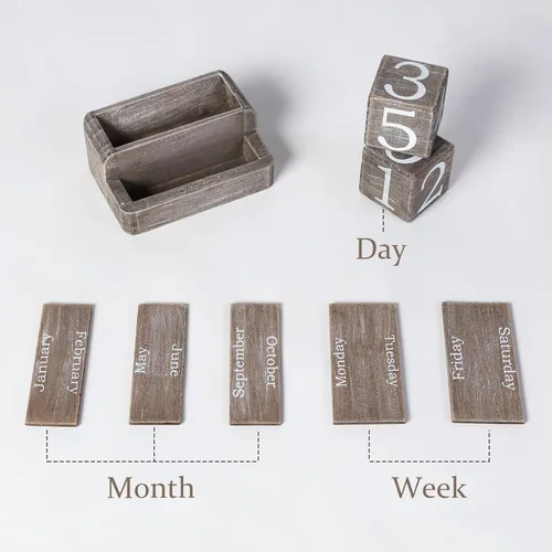 Miniatura 4 de Calendario de Bloques de Madera para Escritorio, Calendario de Escritorio Perpetuo Diario, Accesorios de Escritorio Estilo Granja para Decoración