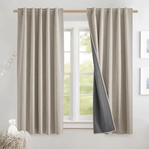 Miniatura 74 de NICETOWN Cortinas 100% opacas de 63 pulgadas de largo, 2 paneles de cortinas cortas con aislamiento térmico con forro para dormitorio, cortinas