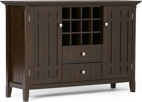 Miniatura 21 de SIMPLIHOME Bedford Buffet - Aparador de 3 puertas de madera maciza de 54 pulgadas de ancho con estante para vino en negro, gabinete de transición