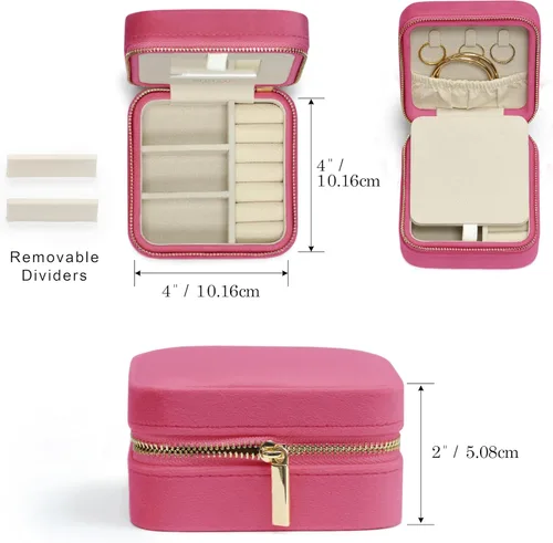 Miniatura 54 de BLUTETE Joyero de viaje organizador de terciopelo con anillos de espejo, aretes, collares, caja organizadora de almacenamiento (negro)