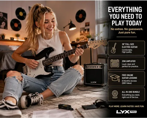 Miniatura 8 de LyxPro Kit completo de guitarra eléctrica de 39 pulgadas para principiantes, tamaño completo con amplificador de 20 W, el paquete incluye todos