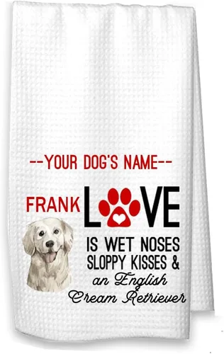 Miniatura 6 de Toalla de cocina English Cream Golden Retriever - Toalla de cocina divertida con texto en inglés "Love is Wet Noses", bonito regalo para amantes