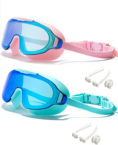 Miniatura 20 de Gafas de natación, gran angular antivaho y a prueba de fugas UV, gafas de natación de moda para hombres y mujeres Espejo deslumbrante blanco