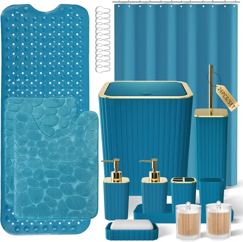 Miniatura 12 de XLHOMO Bathroom Set- 25PC Beige Bathroom Set, Bathroom Set with Shower Curtain and Rugs, Beige Shower Curtain Set, Toilet Brush, Bathroom Trash Can