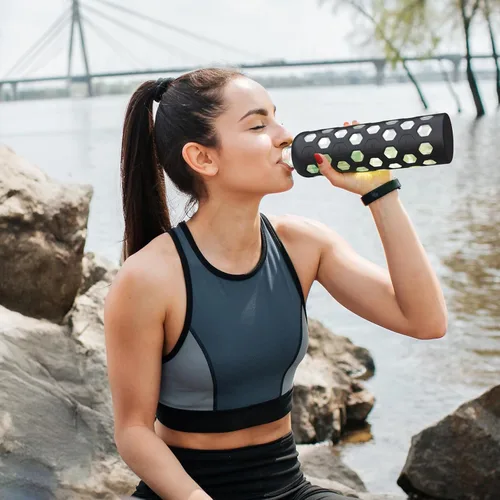 Miniatura 6 de Botella de agua de vidrio de 32 onzas con tapa de bambú, botellas reutilizables transparentes con funda de silicona y marcador de tiempo, vaso