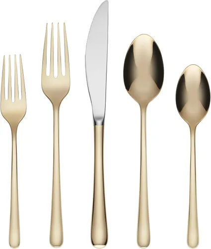 Miniatura 4 de Cambridge Silversmiths Samantha - Colección de cubiertos de acero inoxidable 18/10, apto para lavavajillas, espejo dorado, juego de cubiertos de 20
