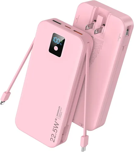 Miniatura 10 de Cargador portátil, cargador de batería de carga rápida de 12000 mAh 22.5 W con cables integrados y enchufe de pared, paquete de baterías esenciales
