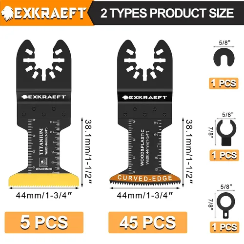 Miniatura 2 de EXKRAEFT 100 cuchillas multiherramienta de borde curvo, hoja de herramienta oscilante de titanio para metal, madera, plástico, hojas de sierra