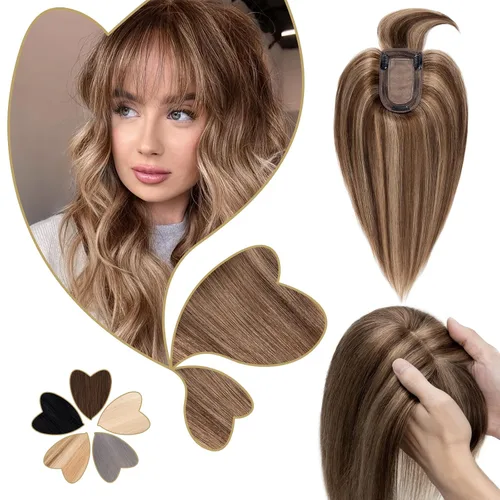 Miniatura 26 de Benehair Peluca de cabello con clip con flequillo, peluca secreta de cabello 100% humano, postizo superior con flecos, peluca de repuesto