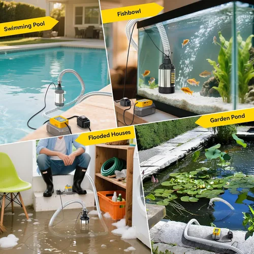 Miniatura 9 de Ecarke Bomba de agua sumergible inalámbrica compatible con batería Dewalt de 20 V, bomba de sumidero de alto flujo sin escobillas de 1268 GPH
