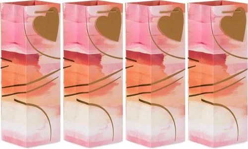 Hallmark - Bolsas de regalo para botellas, paquete de 4 con etiquetas de regalo de corazón dorado (melocotón, rosa, púrpura acuarela) para