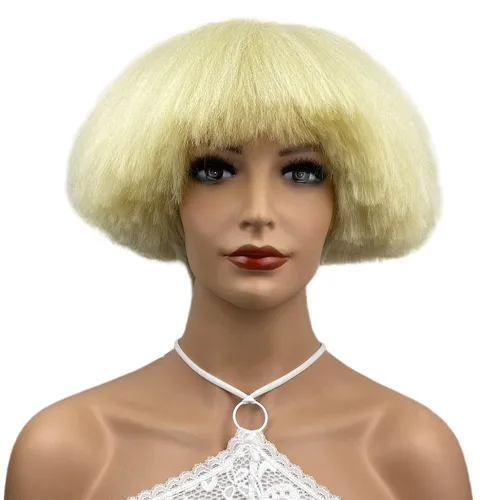 Miniatura 11 de Aimole Pelucas sintéticas rectas cortas Yaki peluca rubia hongo cabeza peluca Bowl corte de pelo pelucas Bob N.º 613