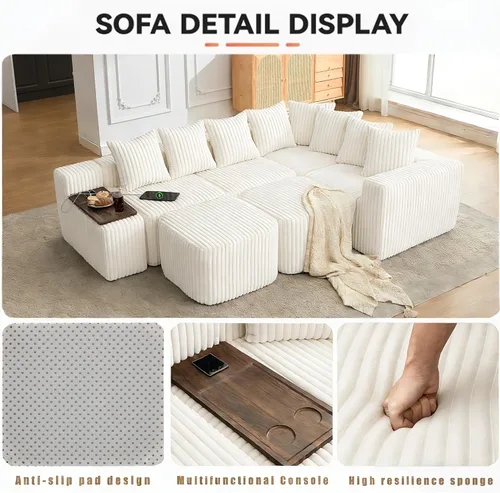 Miniatura 7 de Sofá seccional de 137.5 pulgadas, sofás modulares sin hueso para sala de estar, cómodo sofá de pana de felpa de asiento profundo, moderno sofá