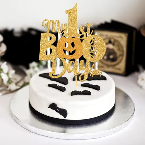 Miniatura 3 de Decoración para tartas My 1st Boo Day - Decoración de fiesta de Halloween/baby shower - Suministros de feliz primer cumpleaños, purpurina dorada
