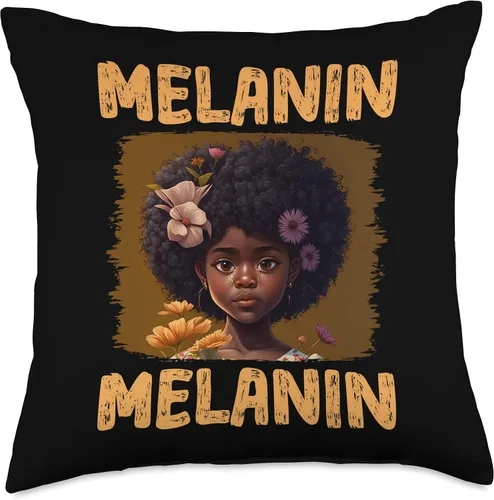 Miniatura 5 de Black History Month Pride African Black Afro Co. Linda almohada de melanina afro de cabello natural, tamaño Queen, color negro y niña, 16 x 16