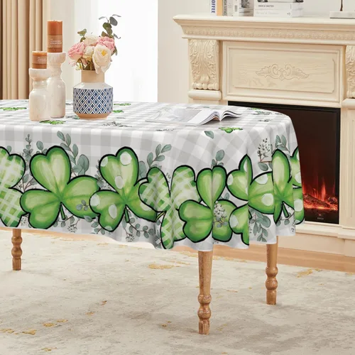 Miniatura 11 de Horaldaily Mantel rectangular del Día de San Patricio de 52 x 70 pulgadas, mantel lavable de eucalipto de trébol a cuadros de búfalo para decoración