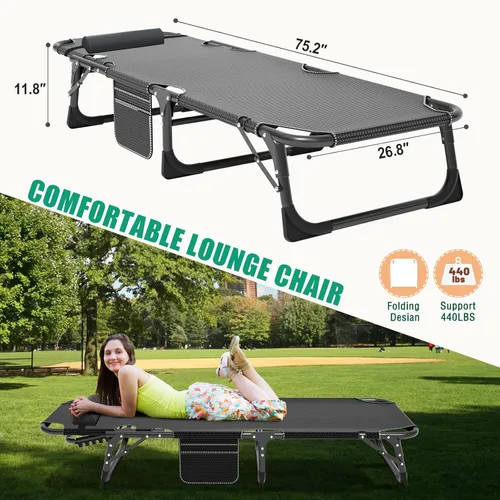 Miniatura 3 de LILYPELLE Sillón reclinable plegable para exteriores con colchón, 5 posiciones ajustables para patio, sillas reclinables, perfectas para exteriores