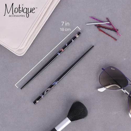 Miniatura 3 de Juego de 4 palillos para el cabello con mariposas, color blanco y negro