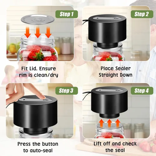 Miniatura 7 de Kit de sellado al vacío de tarros Mason eléctrico, máquina automática de sellado de parada para almacenamiento de alimentos, sellador de tarros