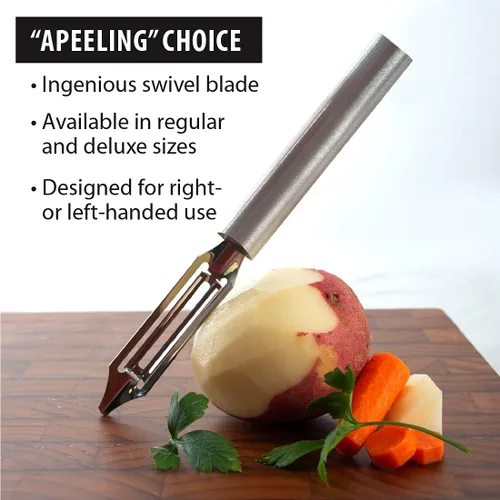 Miniatura 3 de Rada Cutlery Deluxe - Pelador de verduras (R141), hoja giratoria de acero inoxidable de 2 pulgadas, mango plateado, paquete de 2