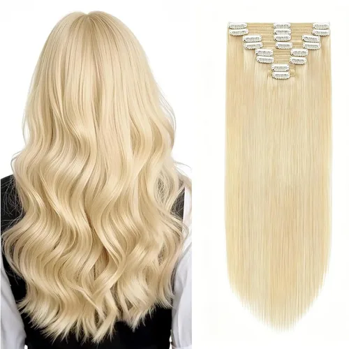 Miniatura 27 de 8Pcs Clip in Hair Extensions Real Human Hair, 140G 18 Inch Ash Blonde Mix Bleach Blonde 18P613