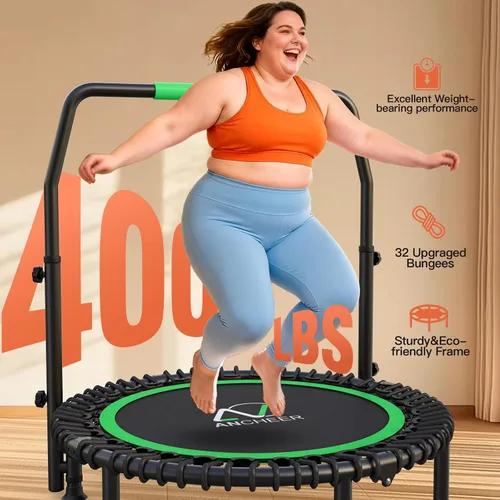 Miniatura 7 de ANCHEER Trampolín Rebounder de 40 pulgadas con mango ajustable de 4 niveles, mini trampolín máximo de 400 libras, trampolín de fitness resistente