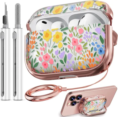 Miniatura 43 de Inesore Funda para AirPods Pro 3 2025 con cerradura, funda transparente floral para mujeres, compatible con Apple Airpods Pro de 3ª