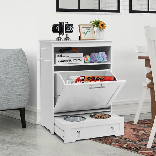 Miniatura 8 de Estación de alimentación para perros, gabinete de almacenamiento de alimentos para perros, contenedor de alimentador para mascotas con 2 cuencos