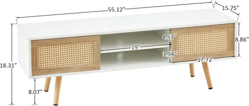 Miniatura 2 de Mesa auxiliar bohemia, mueble de TV moderno de 55 pulgadas, mesa de centro rectangular de madera con puerta corredera para almacenamiento, mesas
